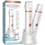 Bikini Trimmer Damen Intimbereich – Intim Trimmer Frau: 2 in 1 IPX7 Wasserdichter Elektrischer Rasierer Damen und Gesichtshaarentferner für Bikinizone Achseln Beinen Armen und Gesicht (Perlweiß)