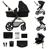 Kinderkraft MOOV2 Kinderwagen 4 in 1 Kinderwagenset bis 26 kg mit Kindersitz I-SIZE 40-75 cm, Buggy Funktion, Liegeposition verstellbar, Große ausziehbare Verdeck, Eva-Schaum-Räder, Schwarz