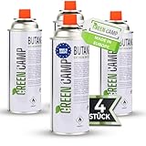 Green Camp ® Gaskartuschen 227g [Made IN Europe] ideal für Gaskocher, Gasheizung, Gasbrenner, Unkrautbrenner oder Campingkocher - Butan Gaskartusche Typ MFS – 1A (4X Gaskartuschen)