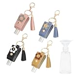 WATINID 4 Stück Tragbare Hände Desinfektionsmittel Schlüsselanhänger, 1oz/30ml Refiilable Squeeze-Flasche mit Leeren Flaschen und Trichter, Desinfektionsmittel für hände(Schwarz, Rosa, Khaki, Blau)