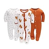 Amo nenes Schlafstrampler Baby Jungen Overall 3er Pack Unisex Pyjamas Baumwolle Strampler Jumpsuits Langarm Spieler Babykleidung mit 0-7 Monate