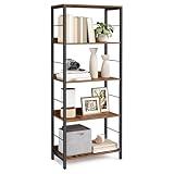 VASAGLE Bücherregal 5 Ebenen, Regal, Aufbewahrungsregal, mit Rückplatten, für Wohnzimmer, Arbeitszimmer, Homeoffice, Industrie-Design, vintagebraun-tintenschwarz LLS117B01