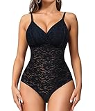 KUMAYES Shapewear Damen Bauchweg Bodysuit Formender Spitze Body Shaper Sculpting Thong Nahtlos Body Shaper für Damen Verstellbarer Schultergurt (black, L)