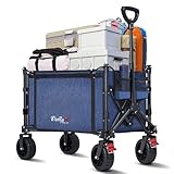 COMLAX FIELD Bollerwagen Faltbar mit Große All Terrain Räder, 120L 100KG Klappbarer Bollerwagen mit Bremsen, Strandwagen Für Strand Garten Camping Shopping, Blau