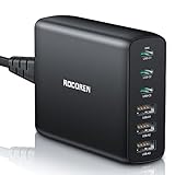 Rocoren USB C Ladegerät Mehrfach 100W, PD3.0 QC4.0 PPS Schnellladegerät Wandladegerät, 6 Ports Unabhängige Schnellladung Kompatibel mit MacBook Air, iPhone 15 Pro, iPad Pro, Galaxy S24/S23, Huawei