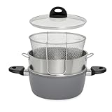 Friggi Vapo Poke 4 in 1 Linie Hawaian Dream Aeternum | Kasserolle 22 cm mit Dampfgarkorb, Frittierkorb und Deckel inklusive, Boden aus Stahl, induktionsgeeignet