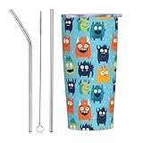 Becher mit süßem Cartoon-Feen-Druck, mit Deckel und Strohhalm, isoliert, Edelstahlbecher, personalisierbar, Reisebecher, Wasserflasche