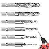 6 Stück Kombi-Bohrer und Gewindeschneider Set M3 M4 M5 M6 M8 M10 Gewindebohrer Bit Bohrer Set Metall mit Rostschutzbeschichtung Sechseckiger Griff Kombigewindebohrer für Metall Holz Wand Kunststoff