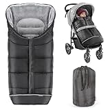 Zamboo Winter-Fußsack für Kinderwagen, Sportwagen & Buggy - Deluxe-Thermo-Fleece, Tasche, Anti-Rutschschutz & Reflektorstreifen – Schwarz