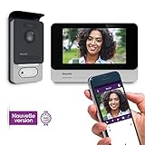 PHILIPS WelcomeEye Connect 2, smarte Video-Türsprechanlage, mit Kamera, 7 Zoll Touch-Monitor, Smartphone App, ohne Abonnement, WLAN, 2-Draht-Anschluss, 2-Familienhaus, erweiterbar, Nachtsicht