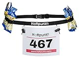 Haftpunkt Startnummernband (incl. 6 Gel Halter) zur Startnummer Befestigung - der Startnummerngürtel zum Einsatz bei Triathlon oder Marathon (schwarz)