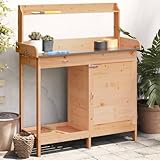 INLIFE Pflanztisch mit Schrank Braun 110,5x45x124,5cm Massivholz Tanne,Heim & Garten,Rasen & Garten,Gartenpflege,Pflanzenständer,Braun,18.36 KG,156344