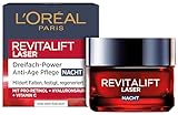 L'Oréal Paris Anti-Aging-Nachtcreme mit Dreifachpower für Frauen: mildert Falten & strafft die Haut, mit Pro-Retinol, Hyaluronsäure und Vitamin C, RevitaLift Laser, 1x 50ml
