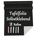 Tafelfolie Selbstklebend Schwarz Kreidetafel Blackboard - 2 Rollen 200 x 44 cm Kreidefolie als Tafel für Kinder Wand DIY Tapete Kuehlschrank Kueche Tuer Outdoor Tafel