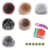 PARFCO 6 Stücke Fellbommel für Mützen, Abnehmbare Mützenbommel, mit Druckknöpfen Bommel für Mützen, Sechs Farben, Passendes Nähset, für Mützen, Stricken, Schals