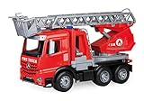 Lena 04615 - Worxx Feuerwehr Leiterwagen Mercedes Benz Arocs, Feuerwehrauto ca. 48 cm, Feuerwehrwagen, Rot