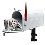 Wiltec Set US Mailbox weiß 180 x 220 x 480 mm, amerikanischer Briefkasten mit Fahne, Standbriefkasten Stahl amerikanisches Design mit passender Wandhalterung