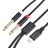 QUARKZMAN USB C zu Dual 1/4' Stereo Splitter Y Kabel, Typ C zu Dual 6,35mm TRS Stereo Aux Kabel für Smartphone, Tablet, Laptop, 2m.