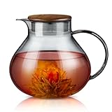 ecooe 1400ml Einfach Glas Teekanne mit 18/8 Schwarz Edelstahl 2 in 1 Teesieb Deckel Borosilicate Glas Teebereiter Geeignet für Kalte und Heiße Getränke Offenem Feuer Herd Teewarmer