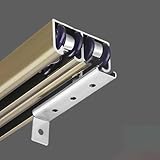 Schiebetür Schiene Doppelschienen-Schiebetür-Set für Schranktüren, Schneidbares Schiebetür-Set für Scheunentore/Holztüren, Hochleistungs-Kleiderstange mit Aufhängerollen(Champagne,1.5m/5ft)