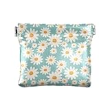 Geldbörse mit Gänseblümchen auf blauem Leder, wasserdicht, Kartenetui, Geld-Organizer für Mädchen, Frauen, Damen, Gänseblümchen auf Blau, 11 cm (L) x 9,5 cm (B) x 1 cm (H), klassisch, Gänseblümchen