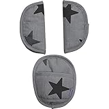 Original Dooky Universal Pads Grey Stars Gurtschoner & Gurtpolster geeignet für Altersgruppe 0+ und 3 & 5 Punkt Gurte für Babyschale, Kinderwagen, Buggy & Autositz, grau