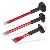 DEMA Handmeißel Set 3-tlg. – Flachmeißel, Spitzmeißel mit Handschutz – Meißelset für Stein-, Beton- und Metallbearbeitung