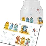 Sticker Set maritim – Strandhäuschen & Küstenmotive – wasserfeste Aufkleber A4/A5/A6 – spülmaschinenfest – für Windlichter, Gläser & DIY Deko (A5)