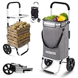 Arebos 3in1 Einkaufstrolley | Trolley groß 56 Liter | Einkaufswagen mit Kühlfach | Einkaufstasche mit Rollen | Klappbarer Shopper | klappbar Tasche abnehmbar | Einkaufsroller, Handwagen | Grau