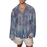 Mymyguoe Patchwork Durchsichtig Netzshirt Herren Mesh Netzhemd Kurzarmhemd Sexy Freizeithemd Netzoberteil Atmungsaktiv Sommerhemd Erotische Durchsichtiges Clubwear Muskelshirt Reizwäsche