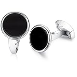 HONEY BEAR Herren Weiß Perle Schale Stein/Schwarz Achat Onyx Manschettenknöpfe Cufflinks Edelstahl Manschettenknopf für Hemd, Hochzeit Geschäft Geschenk (Schwarz)