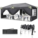 TactFire Pavillon 3x6 m,Faltpavillon,Wasserdicht Stabil Winterfest UV Schutz 50+,420D Oxford,Faltbar Höhenverstellbar,Partyzelt,Gartenzelt,Für Garten Camping,Outdoor,Grau,6 Seitenteilen