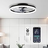 LES FLEURS Deckenventilator mit Beleuchtung, 50cm Moderne Lampe mit Ventilator, Flache Deckenleuchte mit Fernbedienung, Dimmbare Deckenventilatoren mit Beleuchtung für Wohnzimmer und Schlafzimmer