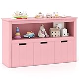 COSTWAY Spielzeugschrank für Kinder, Kommode mit 3 Schubladen, Spielzeug-Organizer für Kinderzimmer & Wohnzimmer, Aufbewahrungsschrank Holz (Rosa, 102 x 33 x 62 cm)