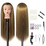 Aofadaning Trainingsköpfe 100% von dem Hochtemperaturfaser Haar 28zoll Trainingskopf für Frisöre with stand DIY Haare Frisuren Set (Gold（Farbe）)