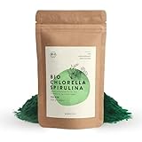 BIONUTRA® Chlorella-Spirulina-Pulver Bio 250 g, nach EU-ÖKO-Standard hergestellt, 2-Monatverpackung, rückstandskontrolliert, vegan, laktose- & glutenfrei, Bio-Qualität ohne Zusätze