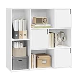 WOLTU Bücherregal mit 8 Fächern, Regal mit 3 Türen, Standregal Aktenregal Ordnerregal, Aufbewahrungsregal für Büro Wohnzimmer Arbeitszimmer, 106x96x30 cm, Weiß, SK056ws