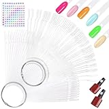 200 Stück Nagelmusterstäbchen, transparente Nagelkunst-Spitzen, Farbstifte für Gel-Nagellack-Übung (100 Stück flache Nagelmuster + 100 Stück rund, 1–200 Zahlenaufkleber)
