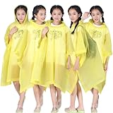 RUISHYY Regenponcho für Kinder (2 Stück), wiederverwendbar, EVA, Kinder-Regenmantel, Ponchos, Regenjacke mit Kapuze für 6–14 Mädchen und Jungen, Gelb, 5 Stück, 6-14 Jahre