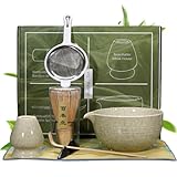 Matcha Whisk Set 7PCS/Set Keramik Matcha Tee Perfect Kit Tee -Herstellung Werkzeuge Beinhaltet Schneebesen, Löffel, Halter, Schüssel, Sifter, Stoff, Löffelhalter