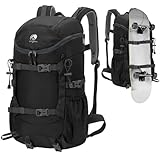 Outplea 30L Leicht Wanderrucksack Herren Damen, Multifunktional Reiserucksack mit Skateboard Gurte, Tagesrucksack Sportrucksack für Wandern Outdoor Camping Freizeit, Schwarz