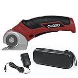 VLOXO Kartonschneider 4V Elektrischer Schere Kabellose Rollschneider mit Sicherheitssperre Universalschneider Wiederaufladbar Rotationsschneider Akkuschere für Filz Teppich Leder Kunststoff Pappe Rot