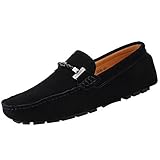 Jamron Herren Elegant Schnalle Halbschuhe Komfort Wildleder Fahrschuhe Stilvoll Mokassin Slippers Hausschuhe Pantoffeln Schwarz SN19020 EU42