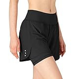 donhobo Damen Sport Shorts Sommer 2 in 1 Kurze Hosen Schnelltrocknende Laufshorts Fitness Joggen und Training Sporthose (Schwarz, L)