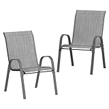 Amopatio 2er Set Gartenstühle Stapelbar, Breiter 55cm Hochlehner Stapelstühle aus Textilene und Metallgestell, Terrassenstühle Balkonstuhl mit Armlehnen Wetterfest, 60 x 72 x 96 cm, Anthrazit