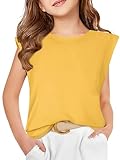 Haloumoning Mädchen Tank Top Ärmellose Sommer T Shirt Rundhals Kappenärmel Niedliche Kinder Bluse T-Shirt Oberteile für Mädchen Gelb 10-12Jahre