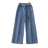 Generisch Jeans Jeans Mädchen Kinder Baggy Wide Leg Jeanshose Denim Hose mit Elastischem Bund Loose Fit Denimhose Lässige Hosen