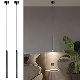 ACMHNC LED Pendelleuchte, 2 Stück Zylinder Hängelampe Schwarz für Schlafzimmer Nachttisch Wohnzimmer, Moderne Hängeleuchte Pendellampe Höhenverstellbar, Warmweiß, 30cm