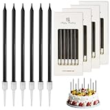 24 Stück Geburtstagskerzen Kuchen Schwarz, Dünn und Lang, Geruchsfrei, Ungiftig, Mit Ständer, für Dekorative Geburtstag Hochzeit Party, Geburtstagskerzen für Torte(Schwarz)