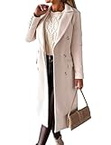 IDEALSANXUN Trenchcoats für Damen, Herbstmode, mittlere Länge, zweireihiger Wollmantel, Peacoat, warme Jacke, Damen-Wintermäntel, Beige, Größe S